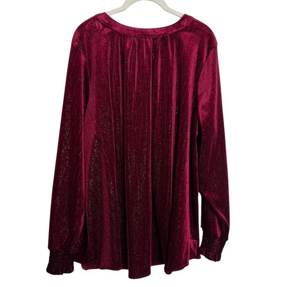 Intro Woman Plus Velvet Popover Tunic Top 2X Burgundy Metallic Long Sleeve - Picture 6 of 10